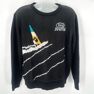 DUVIN BEACH CLUB Knit Sweater Windsurf Crew Mens L Black Cotton Unisex TAGS